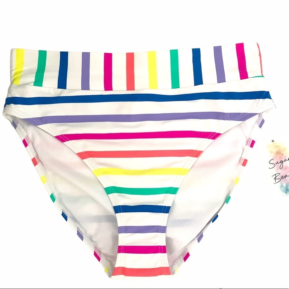 Sugar beach Multicolor stripe high waisted bikini bottoms size small NWT - Picture 1 of 4